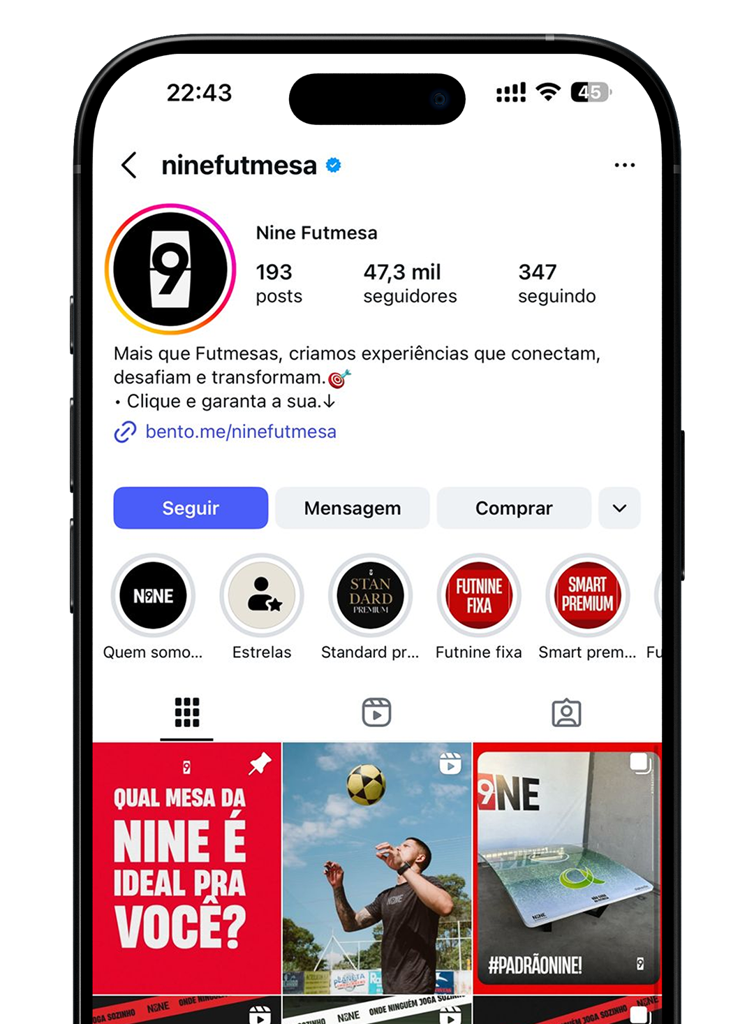 Instagram Nine Futmesa - Seguindo a marca no Instagram